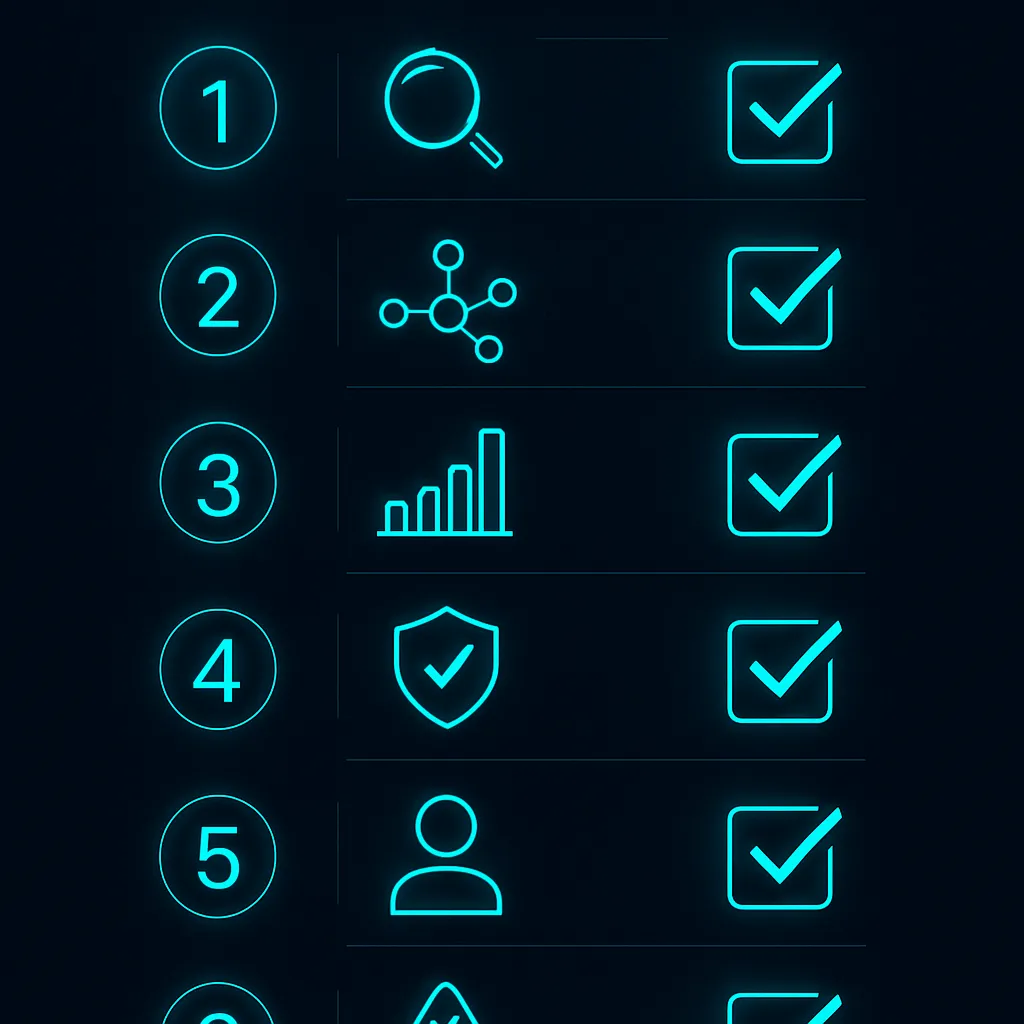 DYOR checklist infographic with 8 steps for evaluating crypto tokens