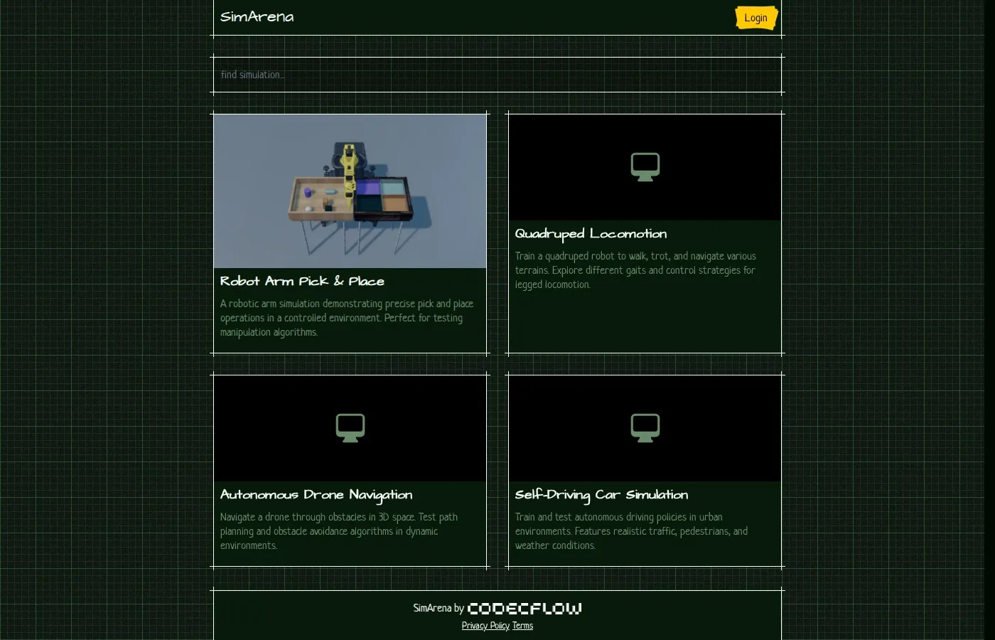 SimArena robotics simulation platform by CodecFlow