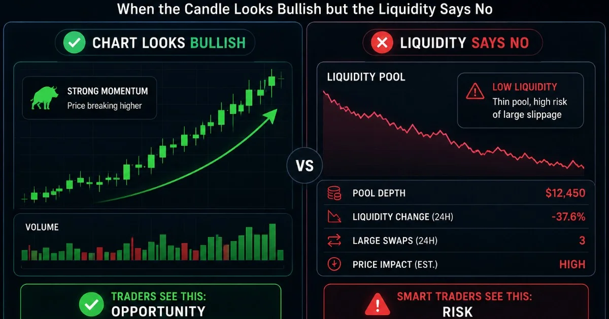 Pool Chart Divergence: When the Candle Looks Bullish but the Liquidity Says No
