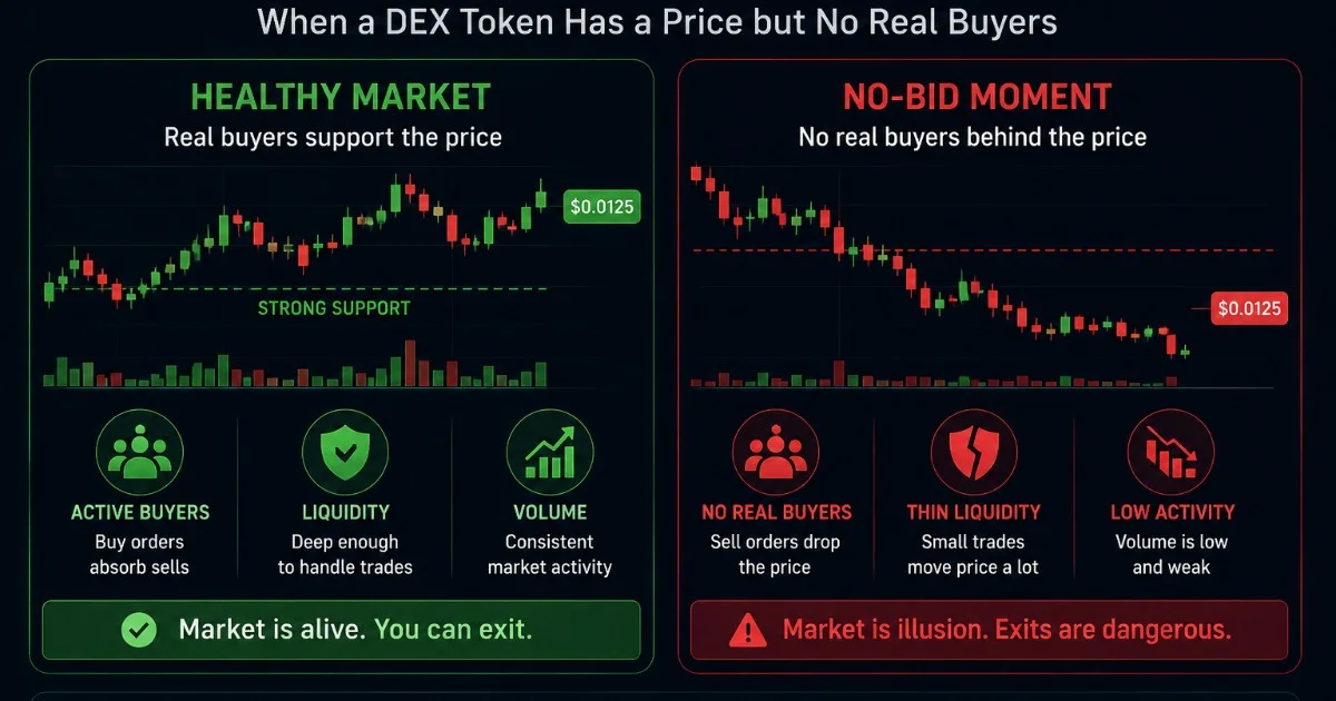 The No Bid Moment: When a DEX Token Has a Price but No Real Buyers