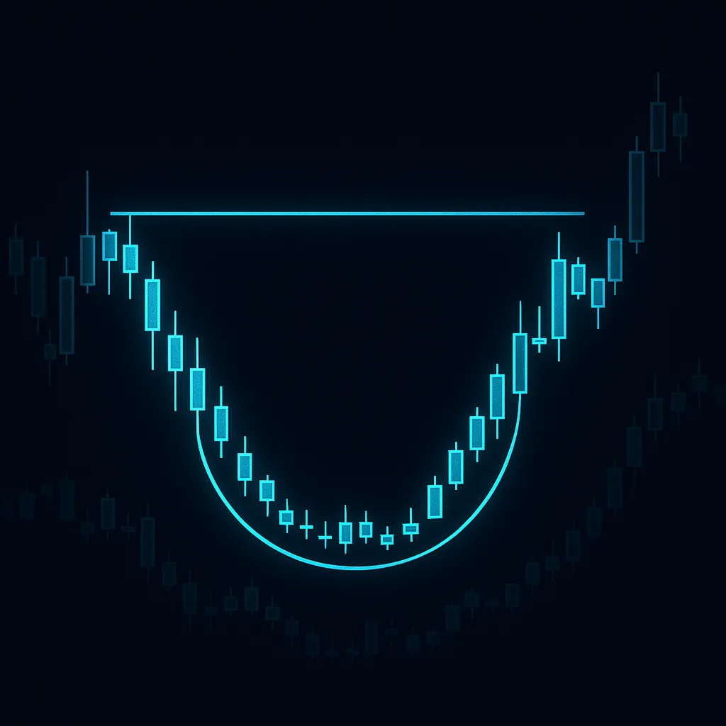Cup and Handle chart pattern with rounded bottom and handle consolidation
