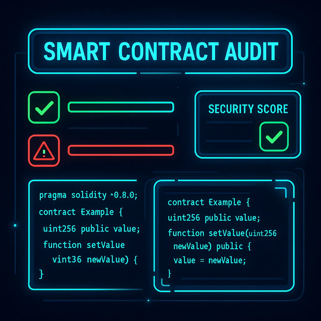 Smart contract audit interface showing verification status and security score