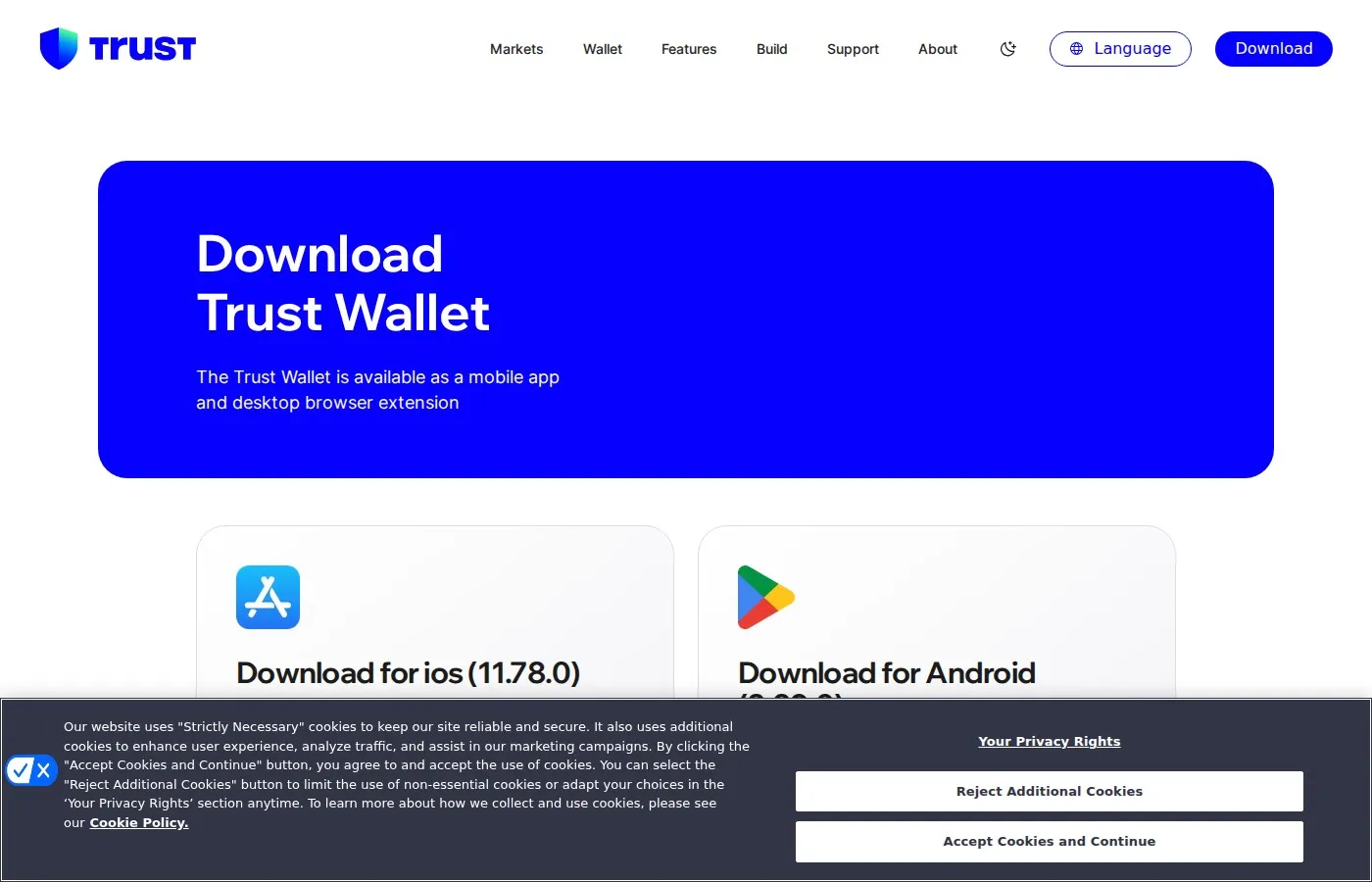 Trust Wallet Einrichtungsbildschirm, der den Prozess zur Erstellung der Wallet und zur Sicherung der Wiederherstellungsphrase zeigt