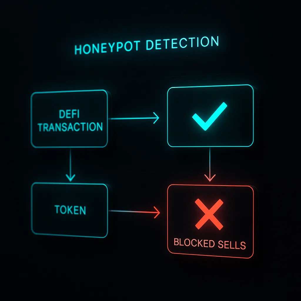 Honeypot detection simulation showing sellable vs blocked sells
