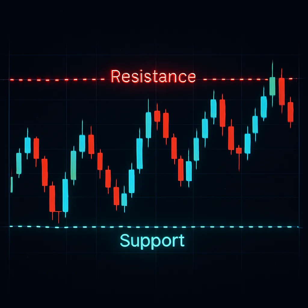 Support and resistance levels on crypto price chart