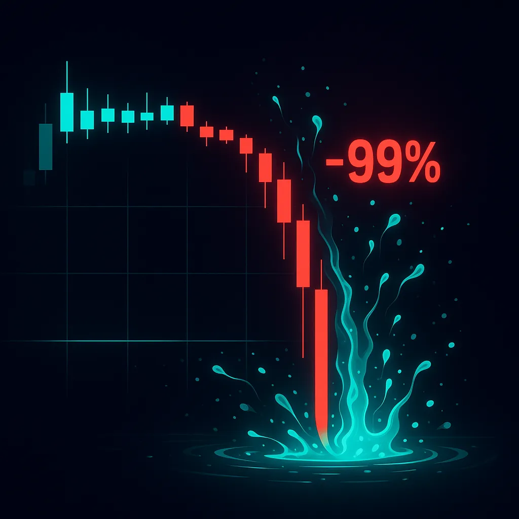 Crypto chart showing sudden 99 percent price crash during a rug pull event