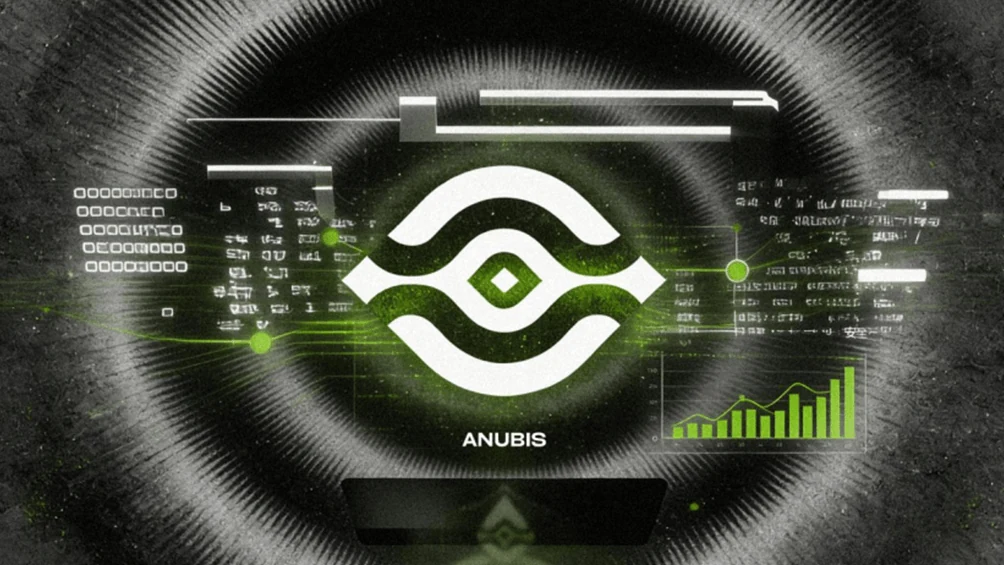 Anubis Chain network HUD dashboard, official brand image from anubischain.ai