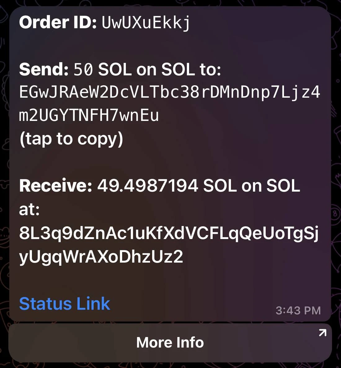 Screenshot der AnySwap-Bot-Anleitung, die den Schritt zur Finanzierung der Einzahlung-Wallet zeigt