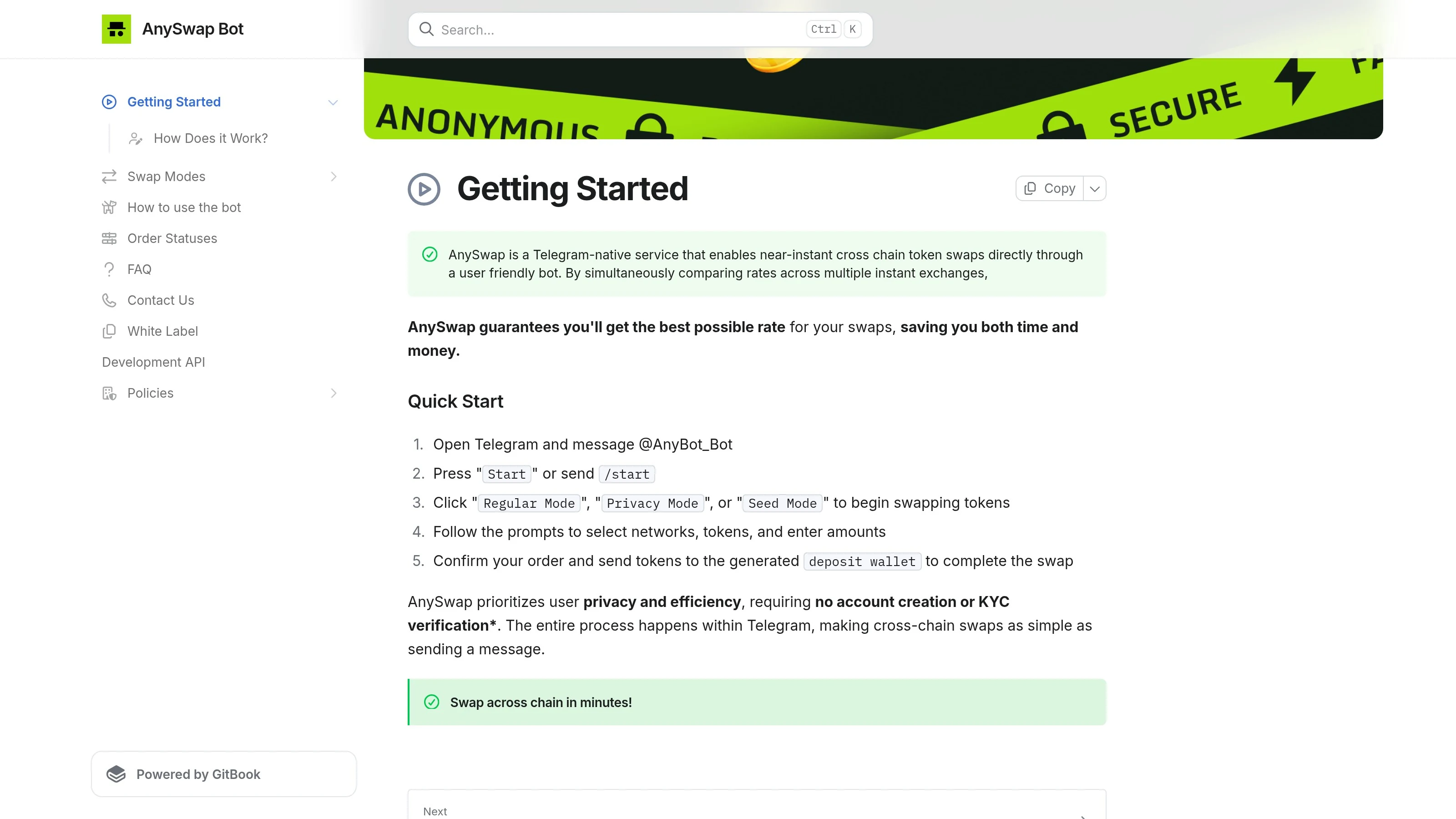 AnySwap-Seite zum Einstieg aus der Live-Dokumentation