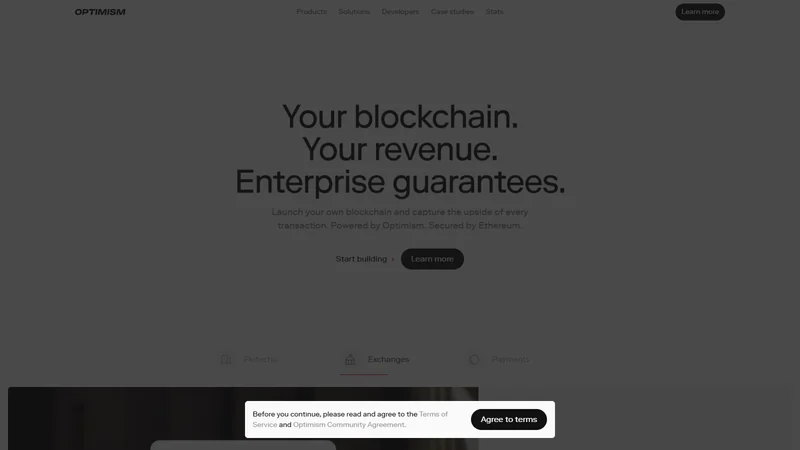 Optimism network homepage and Superchain overview