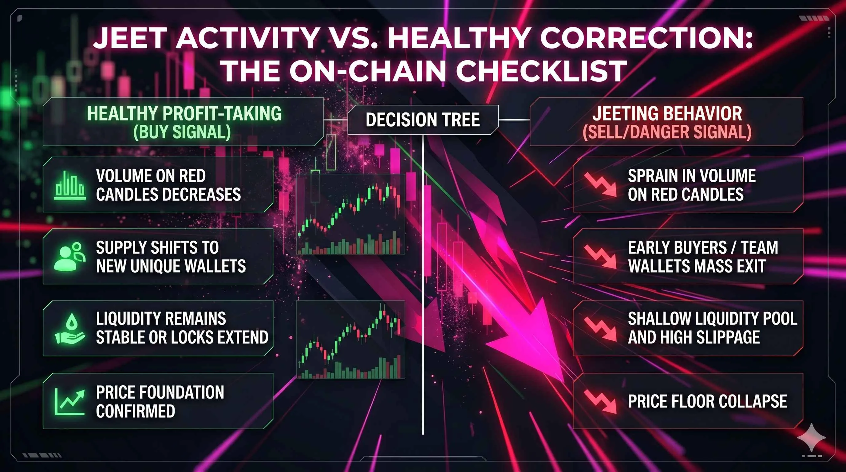 Illustration explaining the meaning of "jeet" in crypto trading, highlighting on-chain analysis and DEXTools usage.