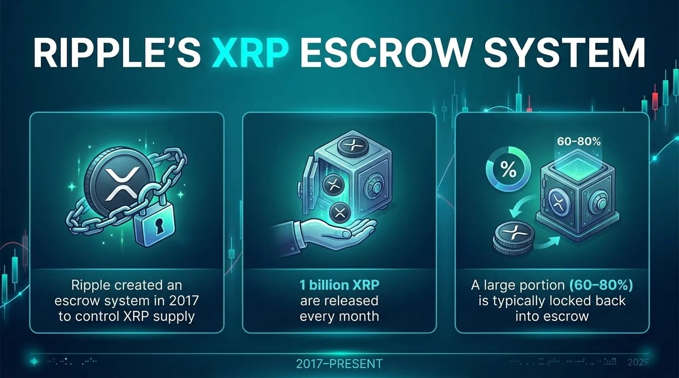 XRP escrow system illustration highlighting the balance between centralization and decentralization in cryptocurrency.
