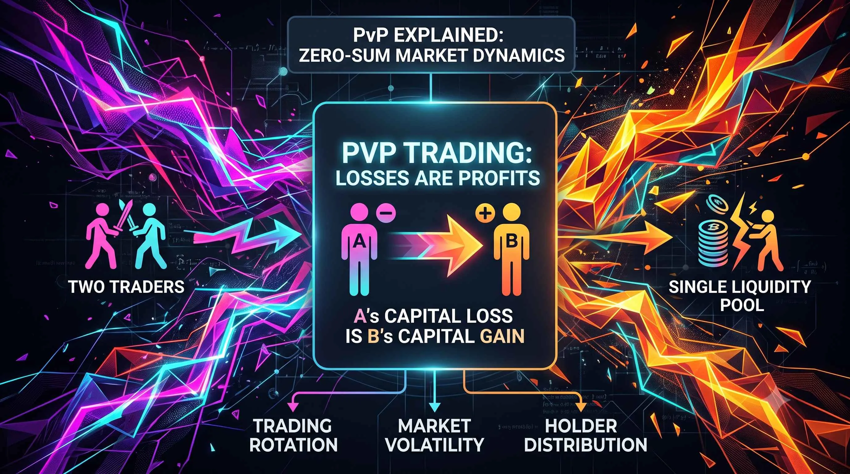 Illustration depicting PvP dynamics in crypto trading, highlighting memecoin market psychology and liquidity shifts.