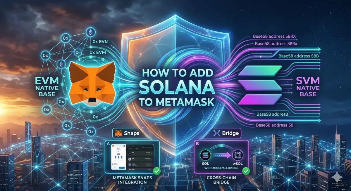 Illustration de l'ajout de Solana à MetaMask, montrant l'interaction cross-chain dans les actifs numériques pour 2026.