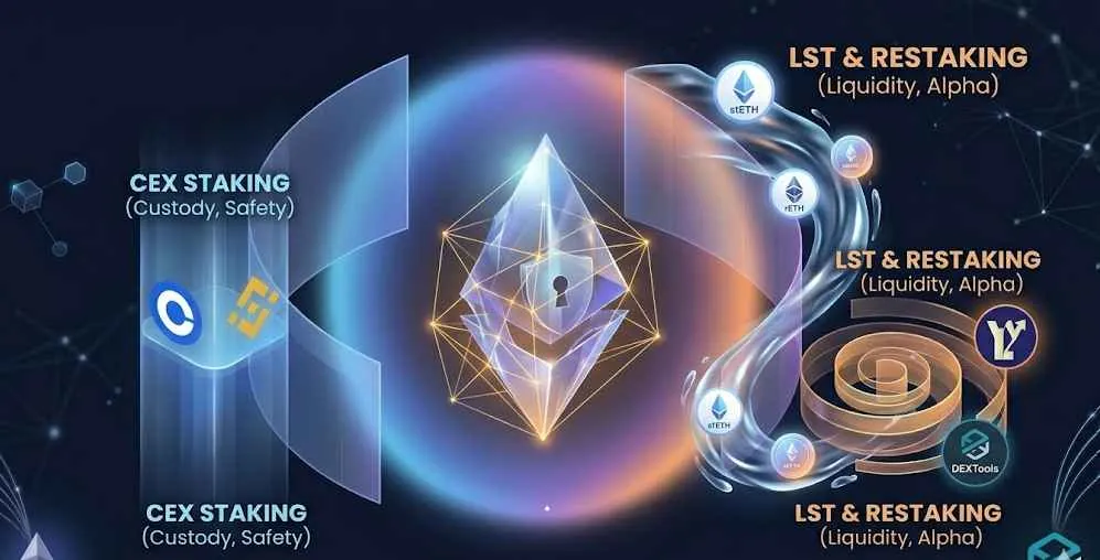 Ethereum-Staking-Plattformen für hohe Renditen im Jahr 2026, die die sich entwickelnde Finanzlandschaft des Ethereum-Ökosystems zeigen.