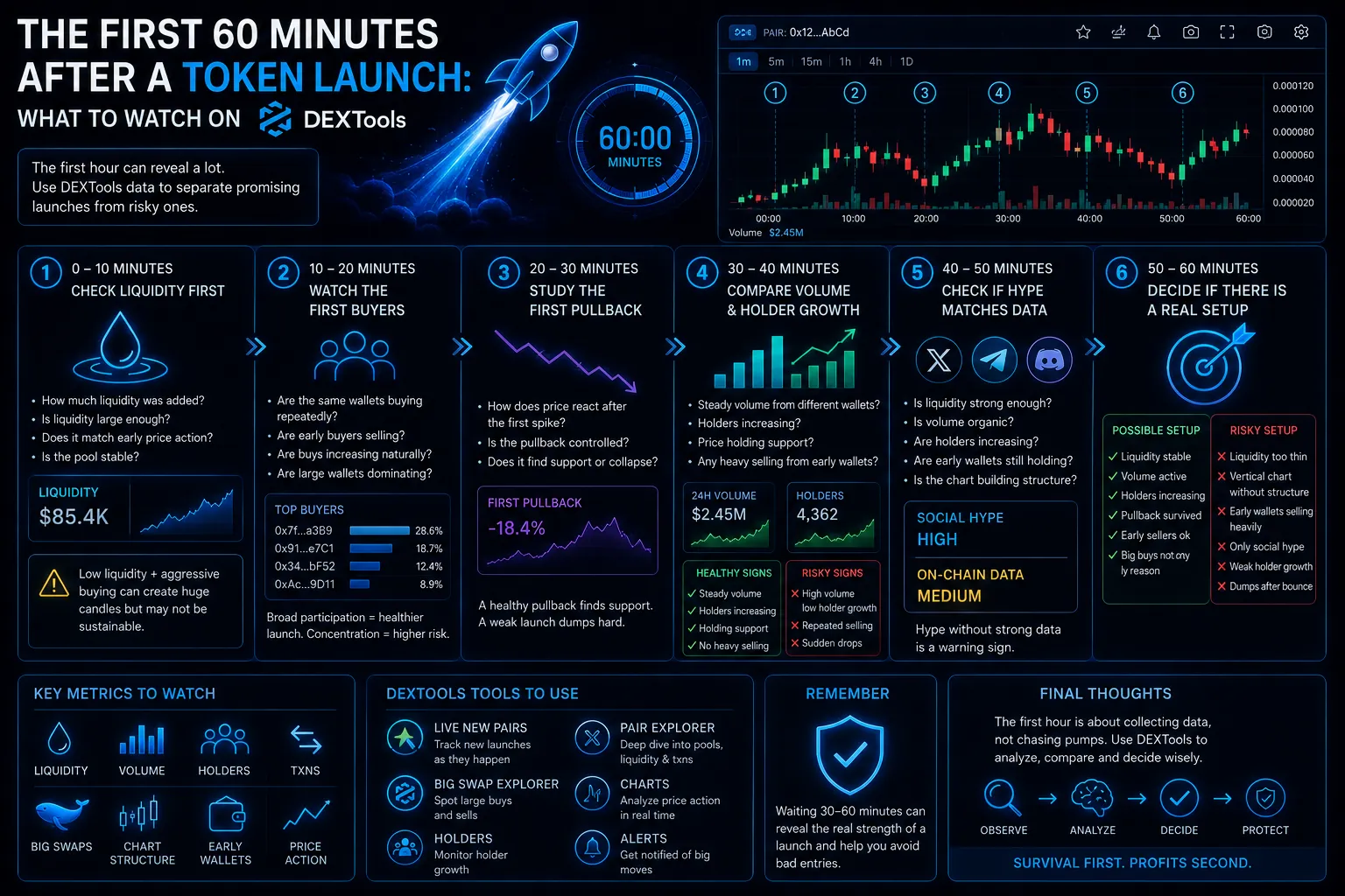 Les 60 premières minutes après le lancement d'un token : Ce qu'il faut surveiller sur DEXTools
