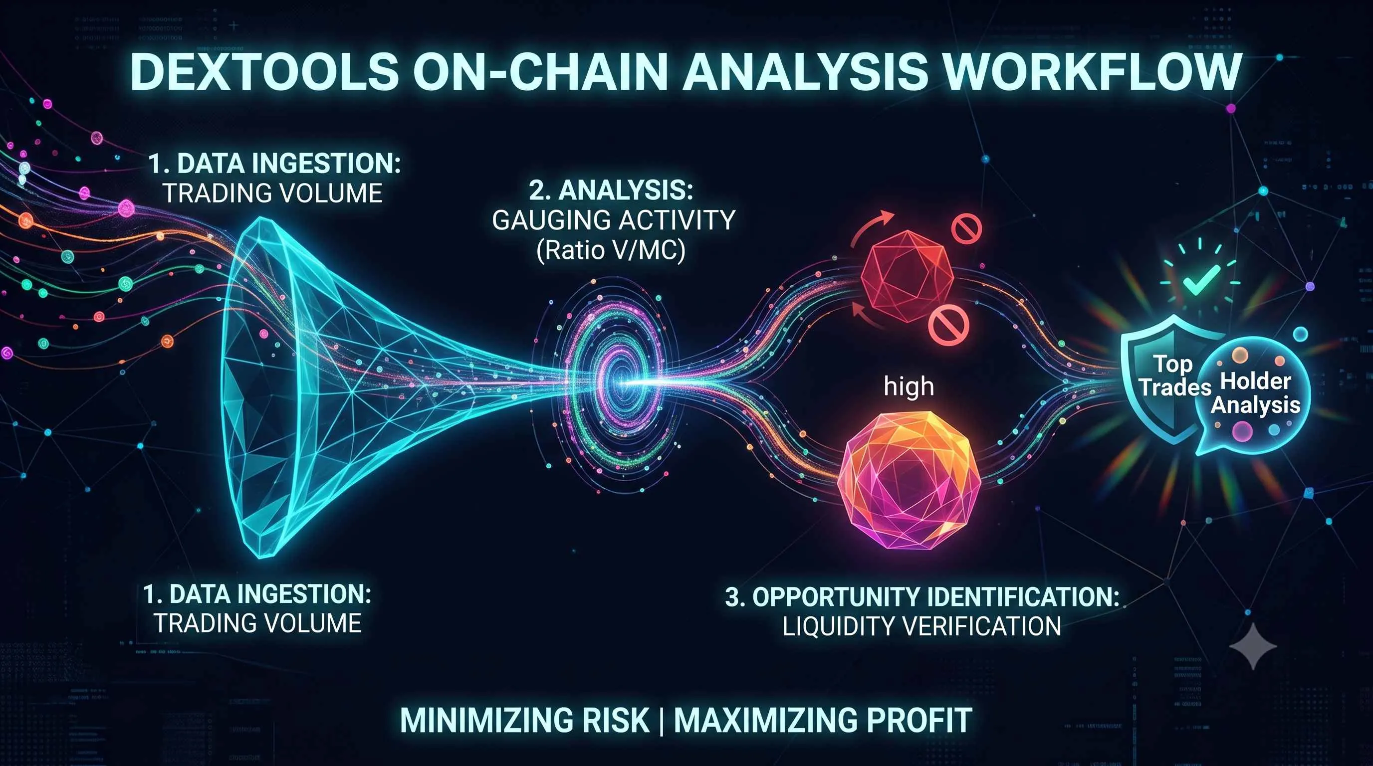 Illustration explaining volume to market cap ratio in cryptocurrency, highlighting token activity and liquidity analysis.