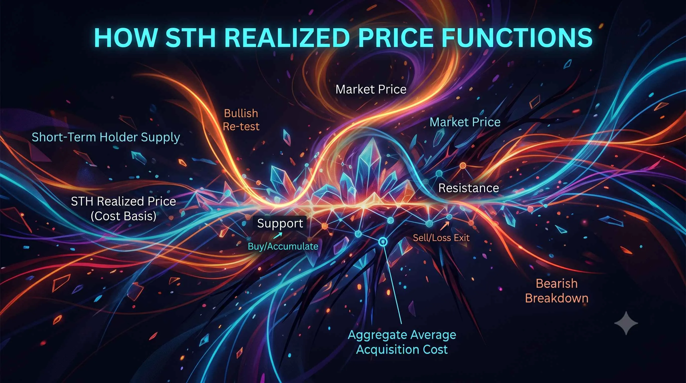 Graph illustrating Short-Term Holder Realized Price trends in decentralized markets and on-chain behavior analysis.
