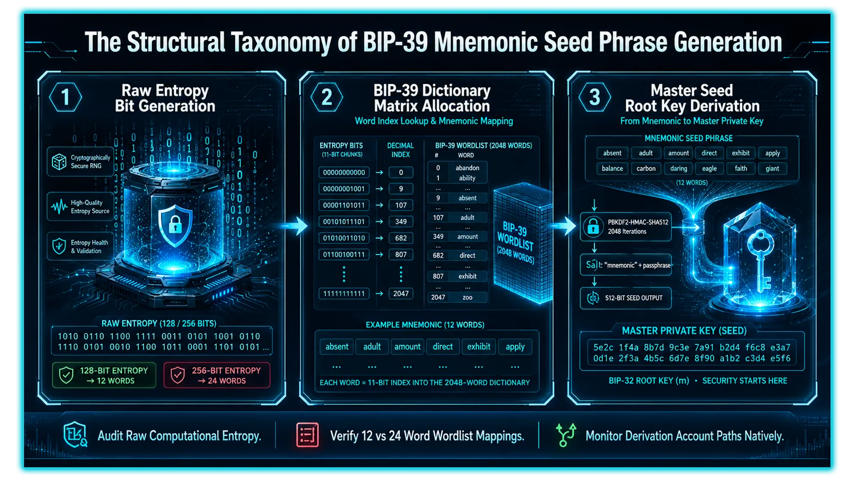 Visual representation of seed phrase concepts in cryptocurrency self-custody, highlighting 12 vs. 24-word phrases.