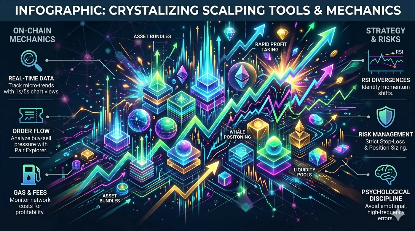 Illustration of crypto scalping strategies, highlighting tools and market trends in decentralized finance (DeFi) trading.