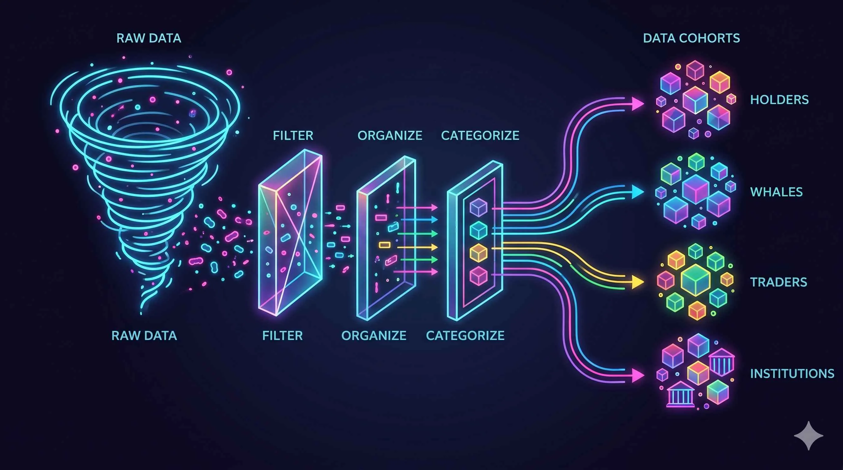 Illustration of on-chain analysis concepts in decentralized finance, highlighting mempool and transaction cohorts.