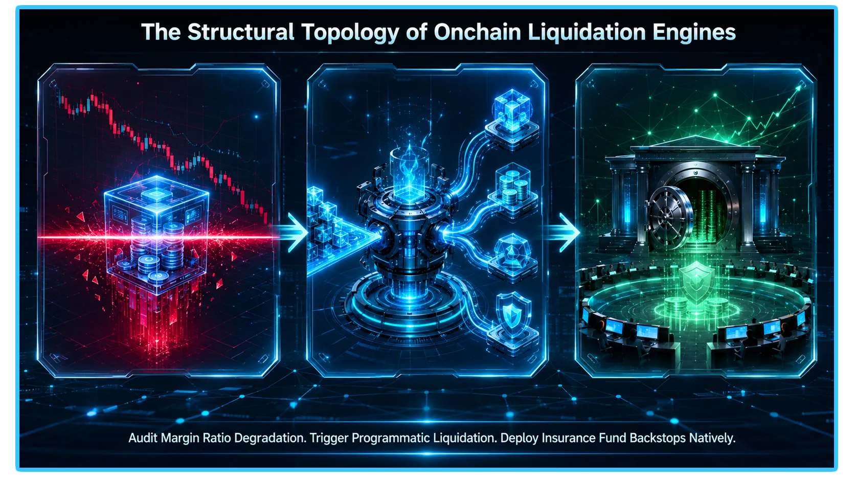 Diagram illustrating on-chain perp liquidation engines for decentralized futures trading in digital assets.