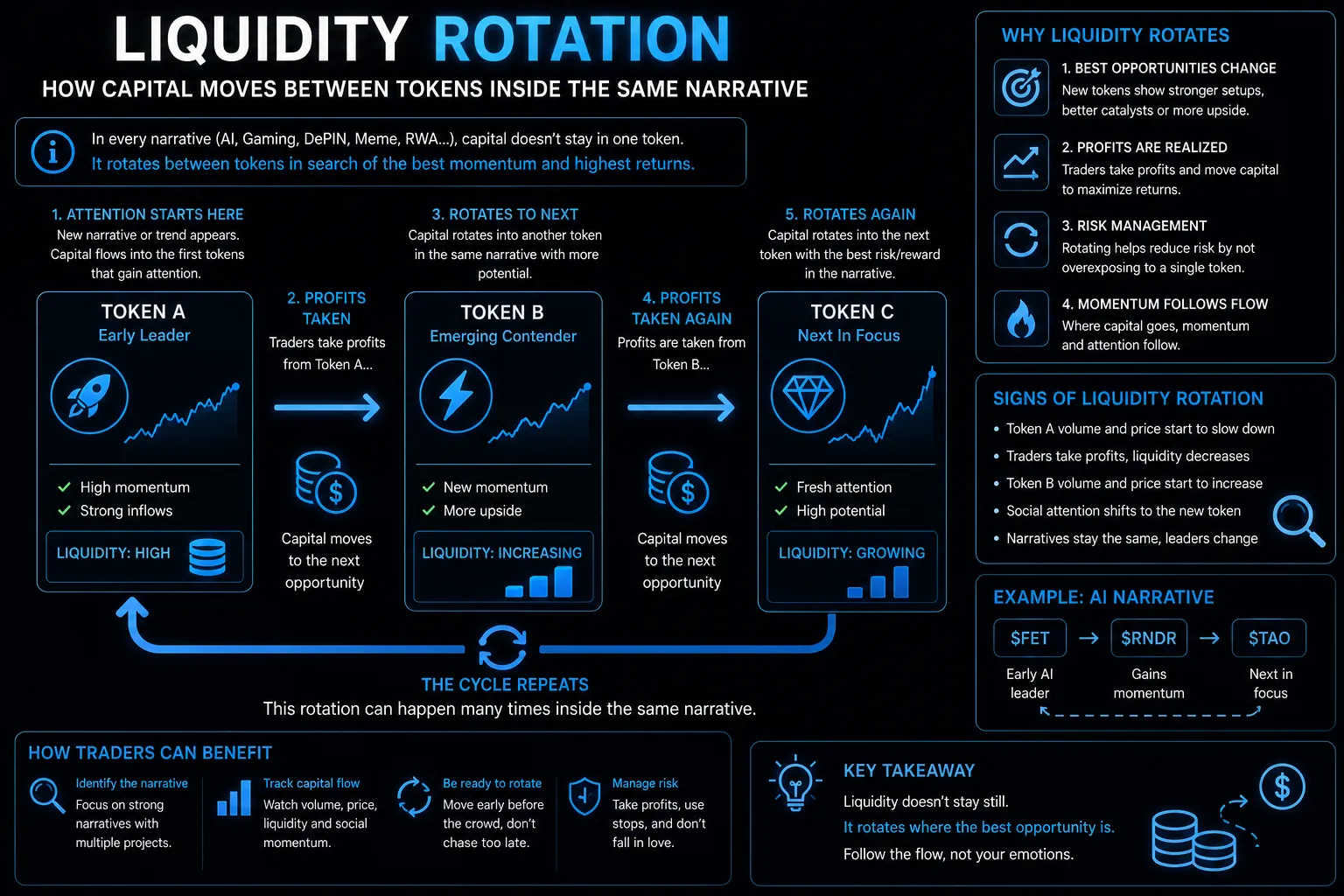 Liquidity Rotation: How Capital Moves Between Tokens Inside the Same Narrative