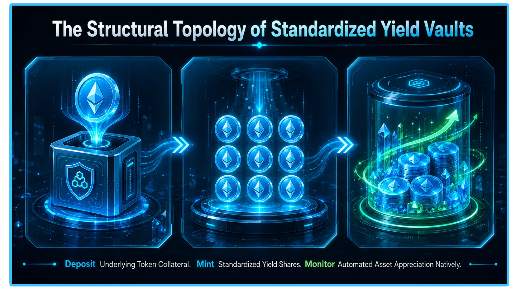 Illustration explaining Vault Standard ERC-4626 and its role in DeFi yield generation and tokenized finance.