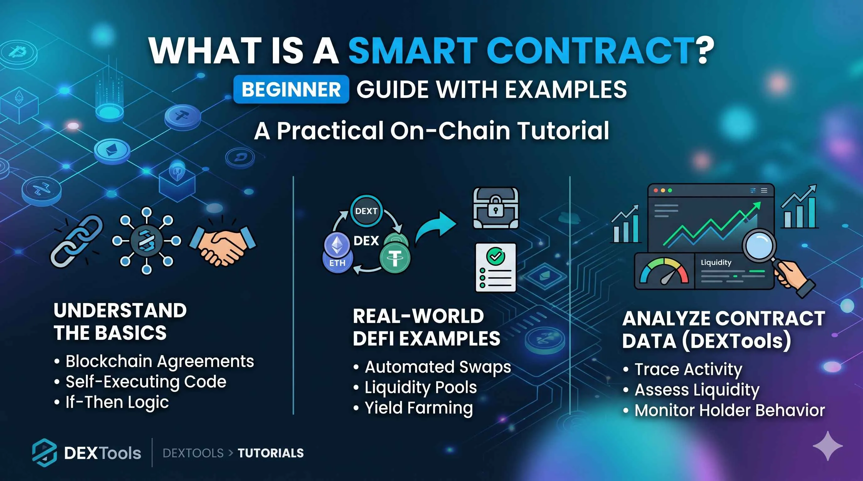 Illustration of smart contracts in decentralized finance, highlighting their role in eliminating intermediaries.