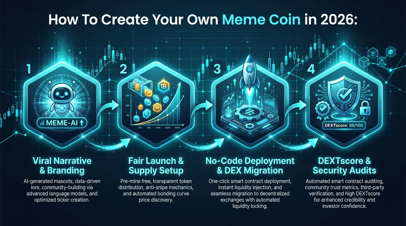 Schritt-für-Schritt-Anleitung zur Erstellung einer Meme-Münze, einschließlich Token-Setup, Branding und Launch-Checkliste.