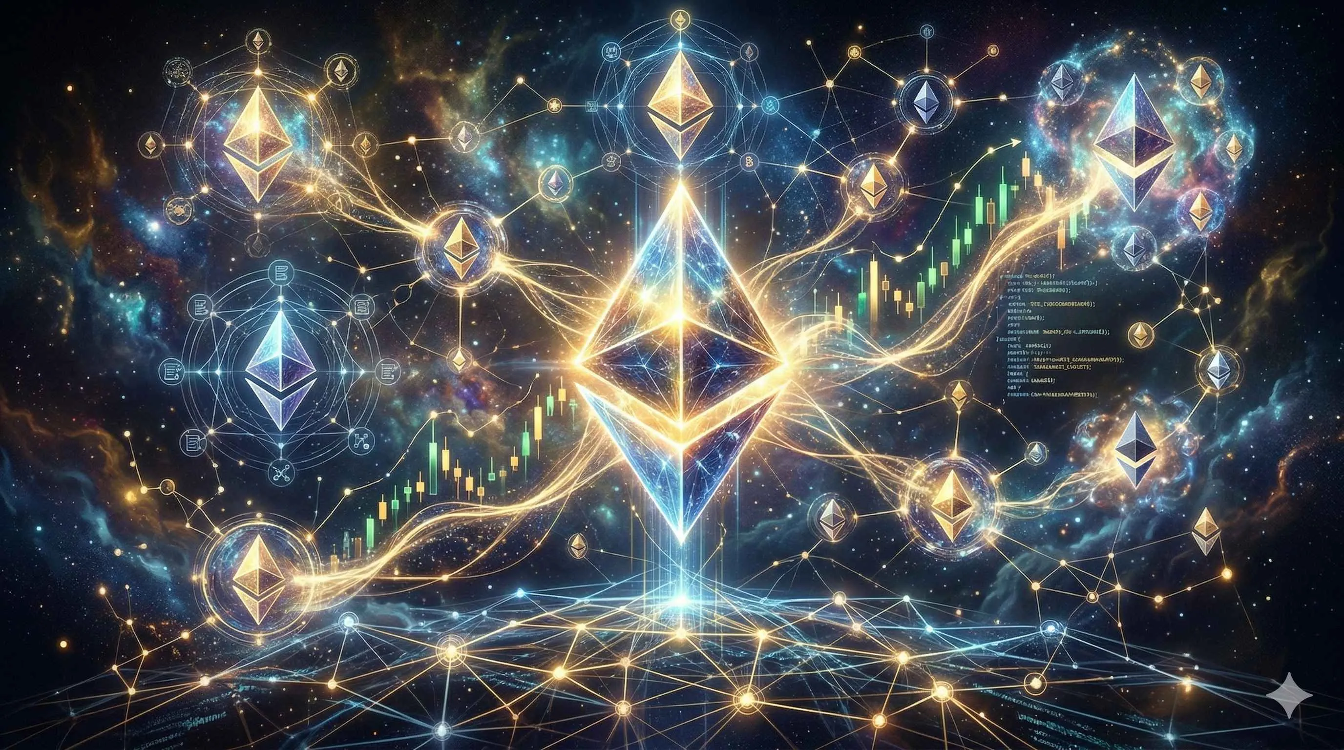 イーサリアムのロゴと上昇するグラフ、ETH ATHと暗号市場のトレンドにおけるそのピーク価格を象徴しています。
