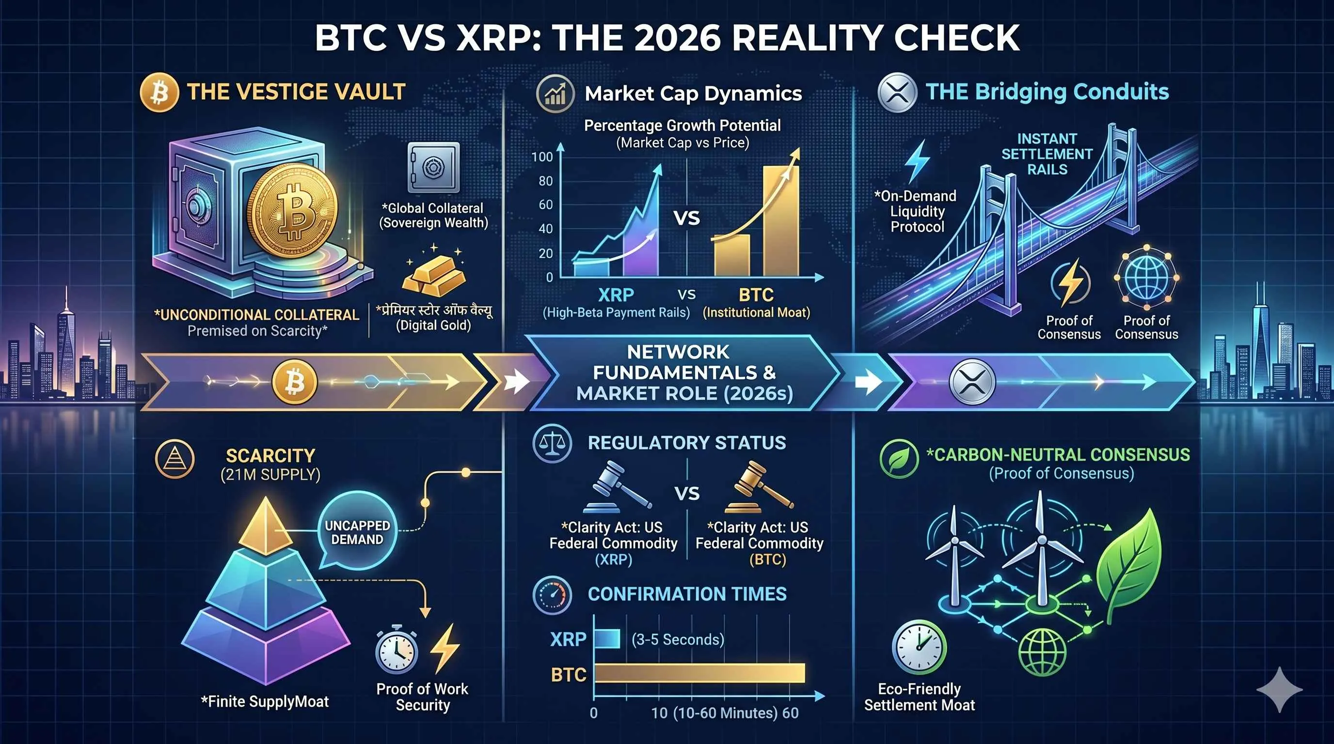 암호화폐 시장에서 XRP와 비트코인 비교, 유사점과 2026년의 미래 잠재력 강조.