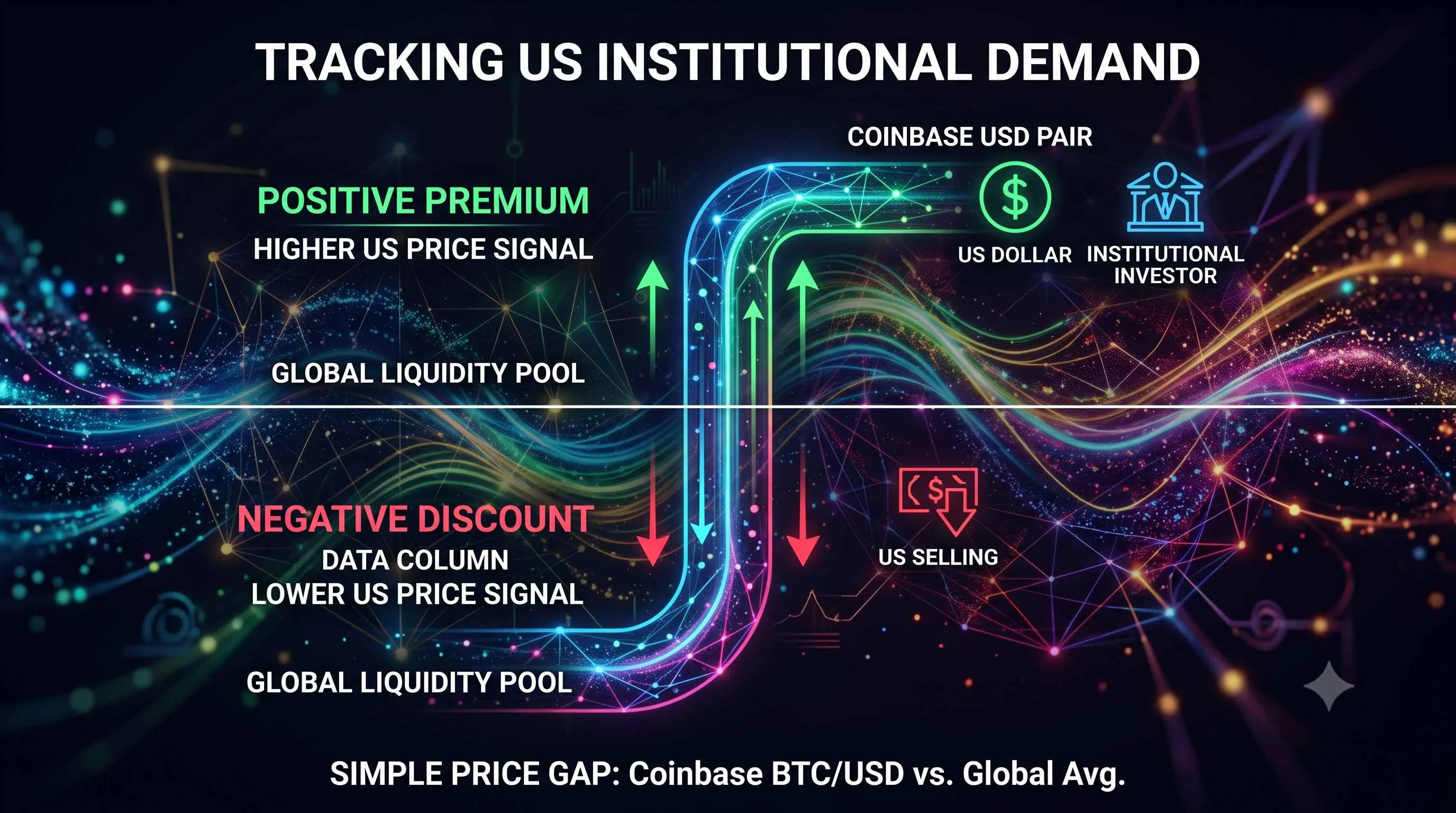 Coinbase Premium Index graphic illustrating institutional demand trends in cryptocurrency markets.