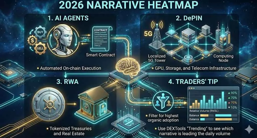 Die Krypto-Markttrends Mitte 2026 heben KI-Agenten, DePIN und die RWA-Dominanz hervor, da sich Bitcoin über 79.000 Dollar stabilisiert.