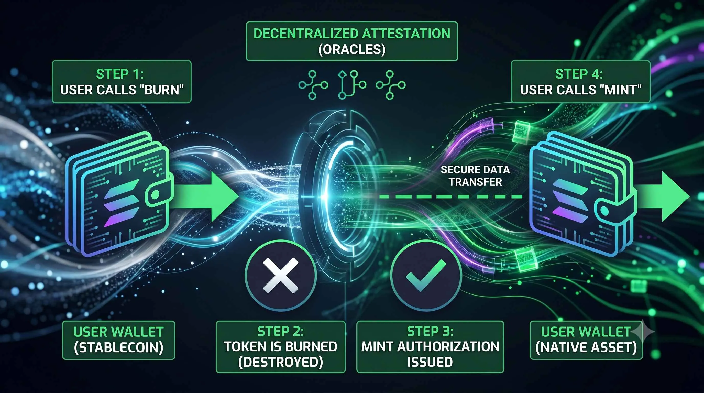 Diagram illustrating the process of bridging Native USDC to Solana using Circle CCTP in decentralized finance.