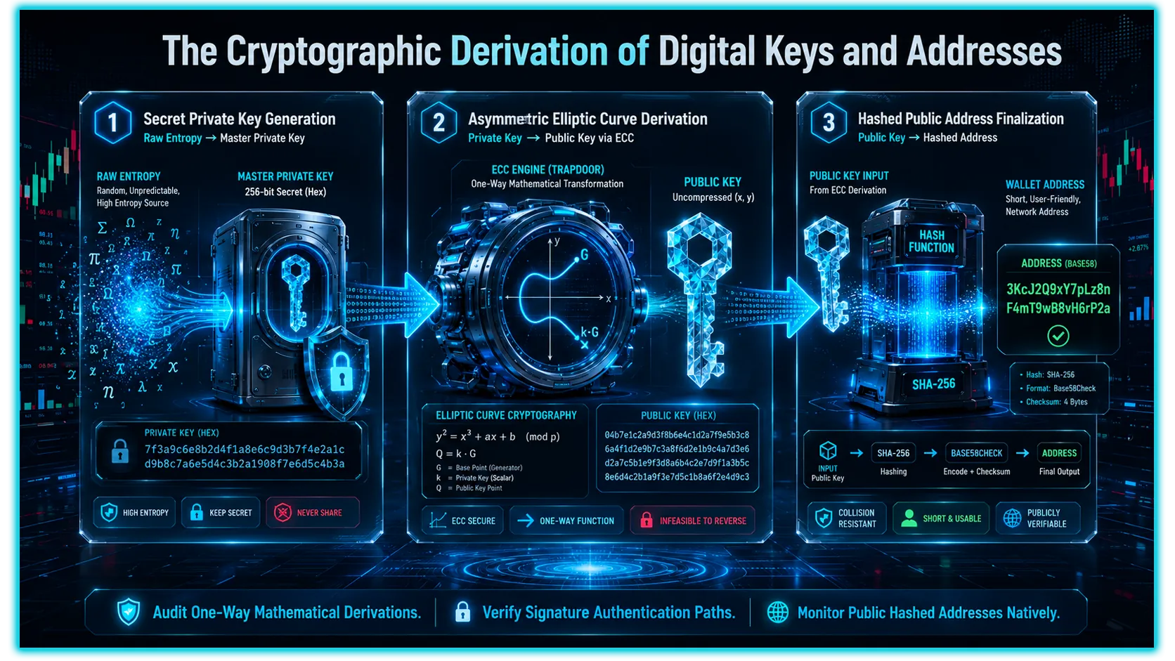 Illustration comparing public and private keys in asymmetric encryption for digital ownership and security.