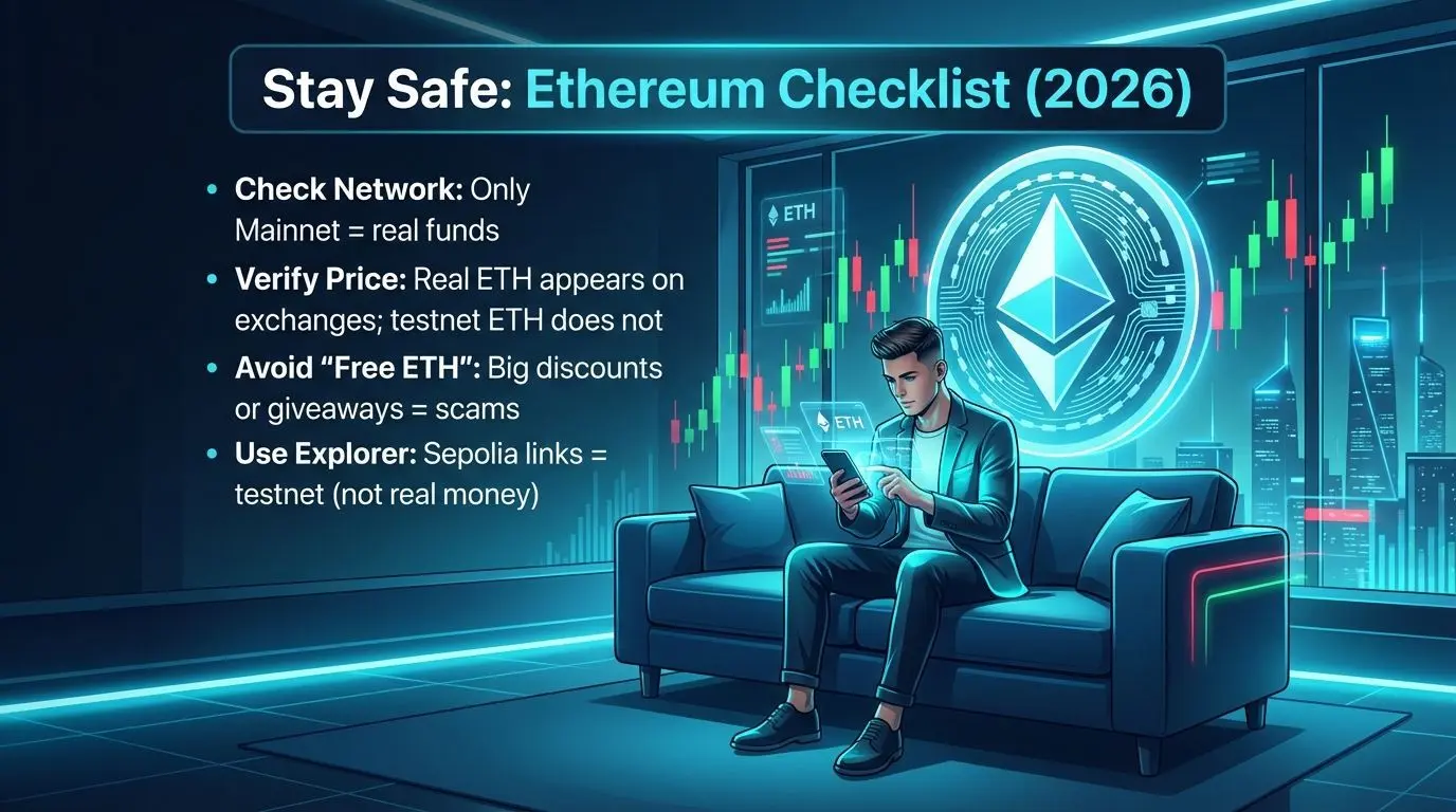 Man using smartphone to explore Ethereum ecosystem and understand differences between Spot ETH and Sepolia ETH.