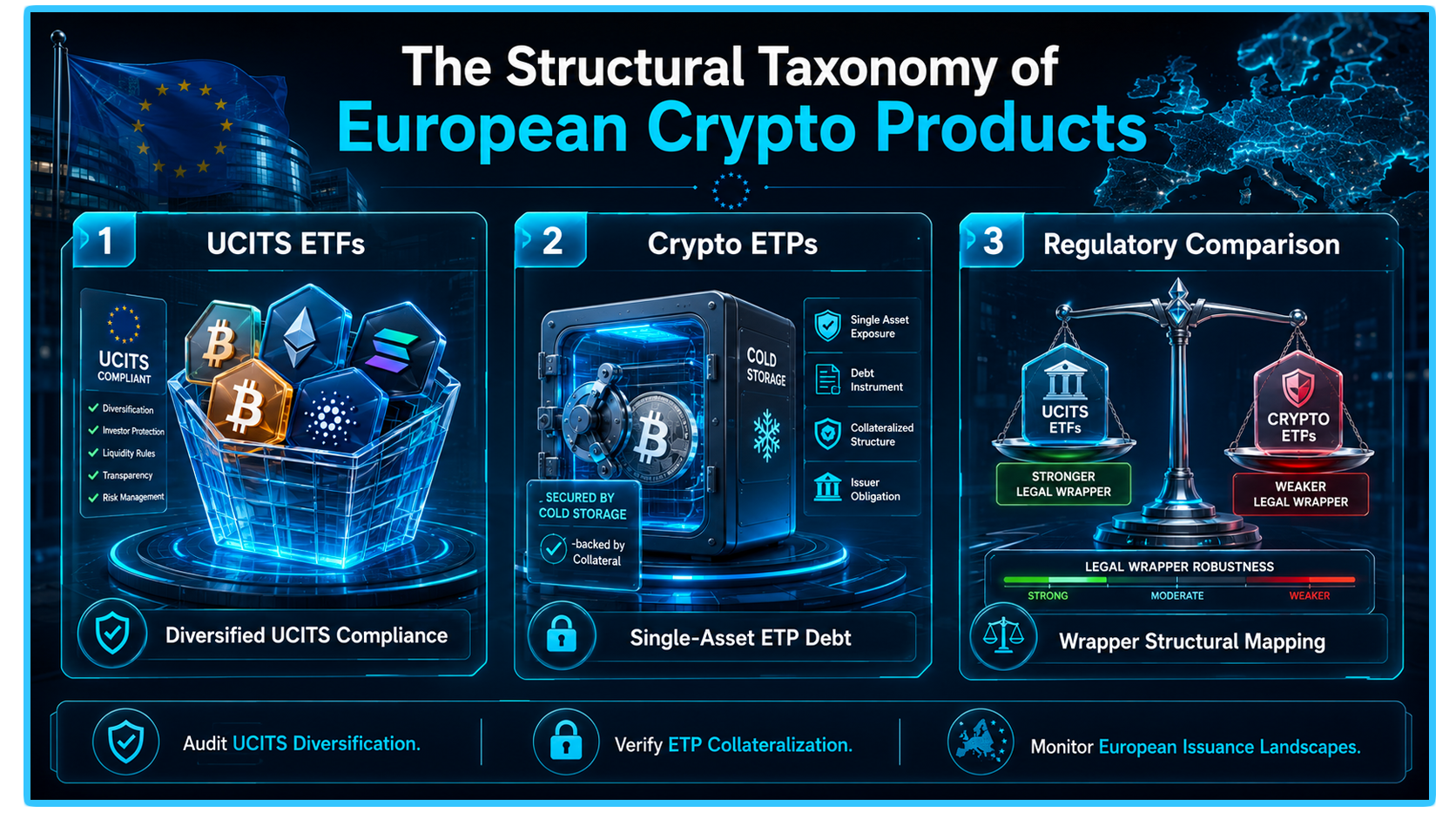Comparison of Crypto ETPs and ETFs in European investment markets, highlighting regulatory differences and market structures.