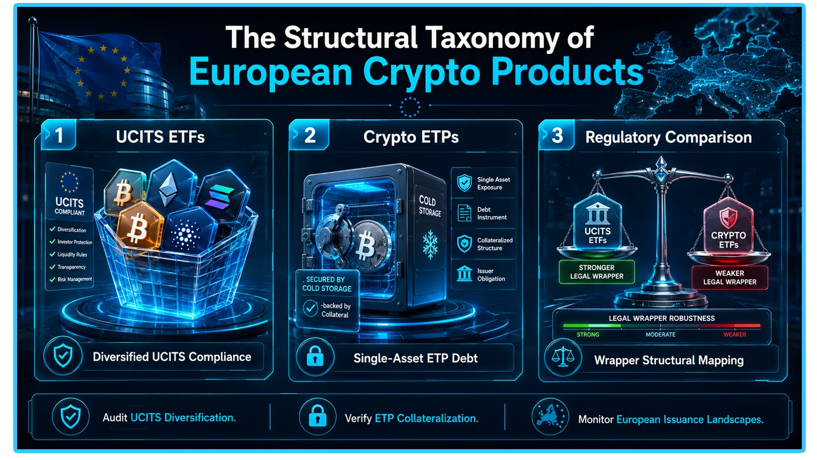 Comparison of Crypto ETPs and ETFs in European investment markets, highlighting regulatory differences and market structures.