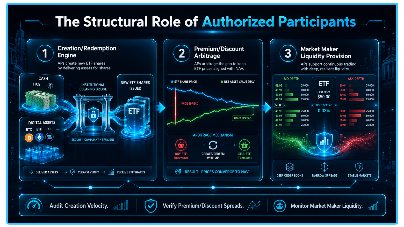 Illustration of Authorized Participants in Crypto ETFs, highlighting their role in maintaining fund liquidity and stability.