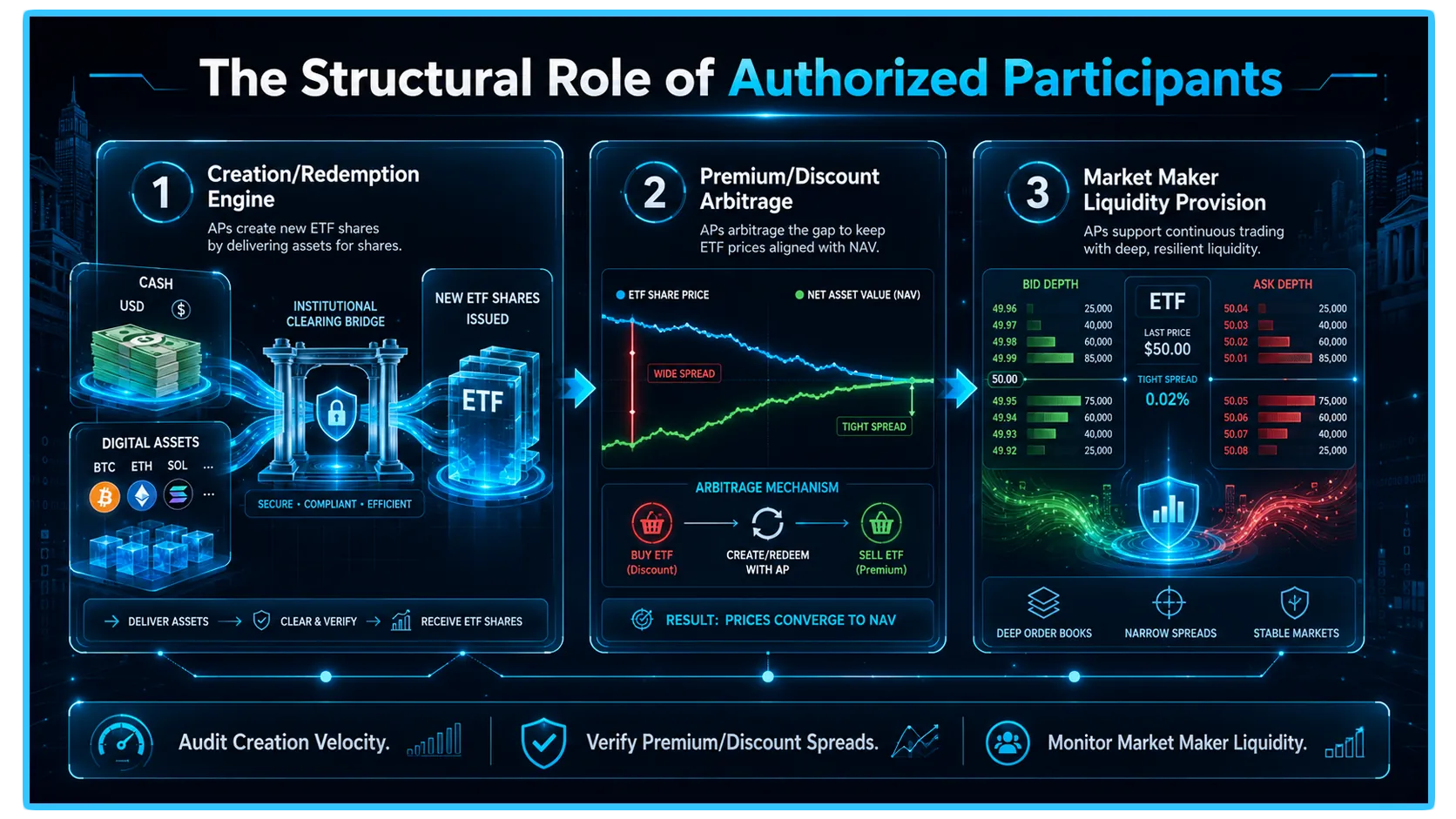 Illustration of Authorized Participants in Crypto ETFs, highlighting their role in maintaining fund liquidity and stability.