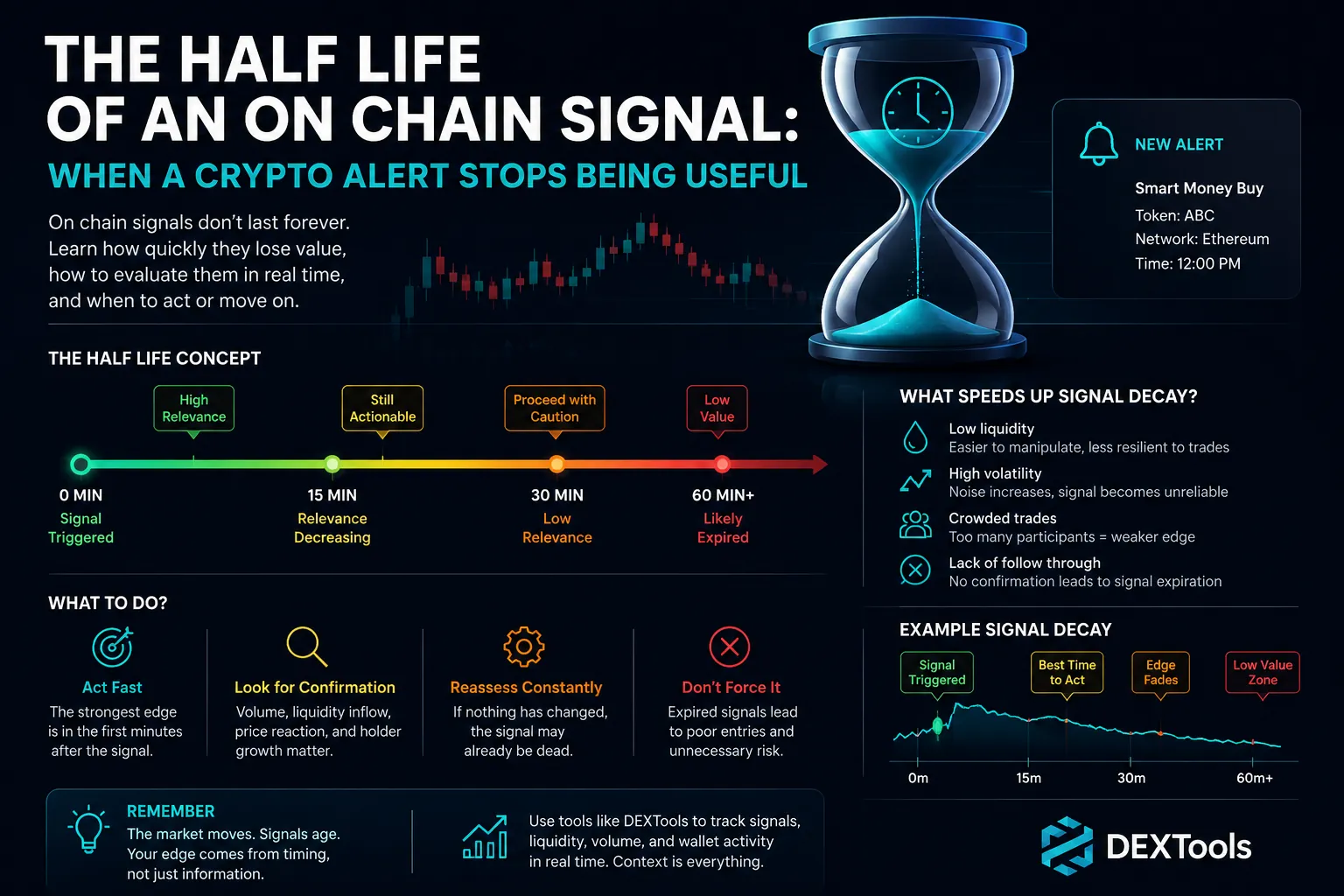 Crypto alert timing: Analyzing the half-life of on-chain signals in decentralized markets for investment opportunities.
