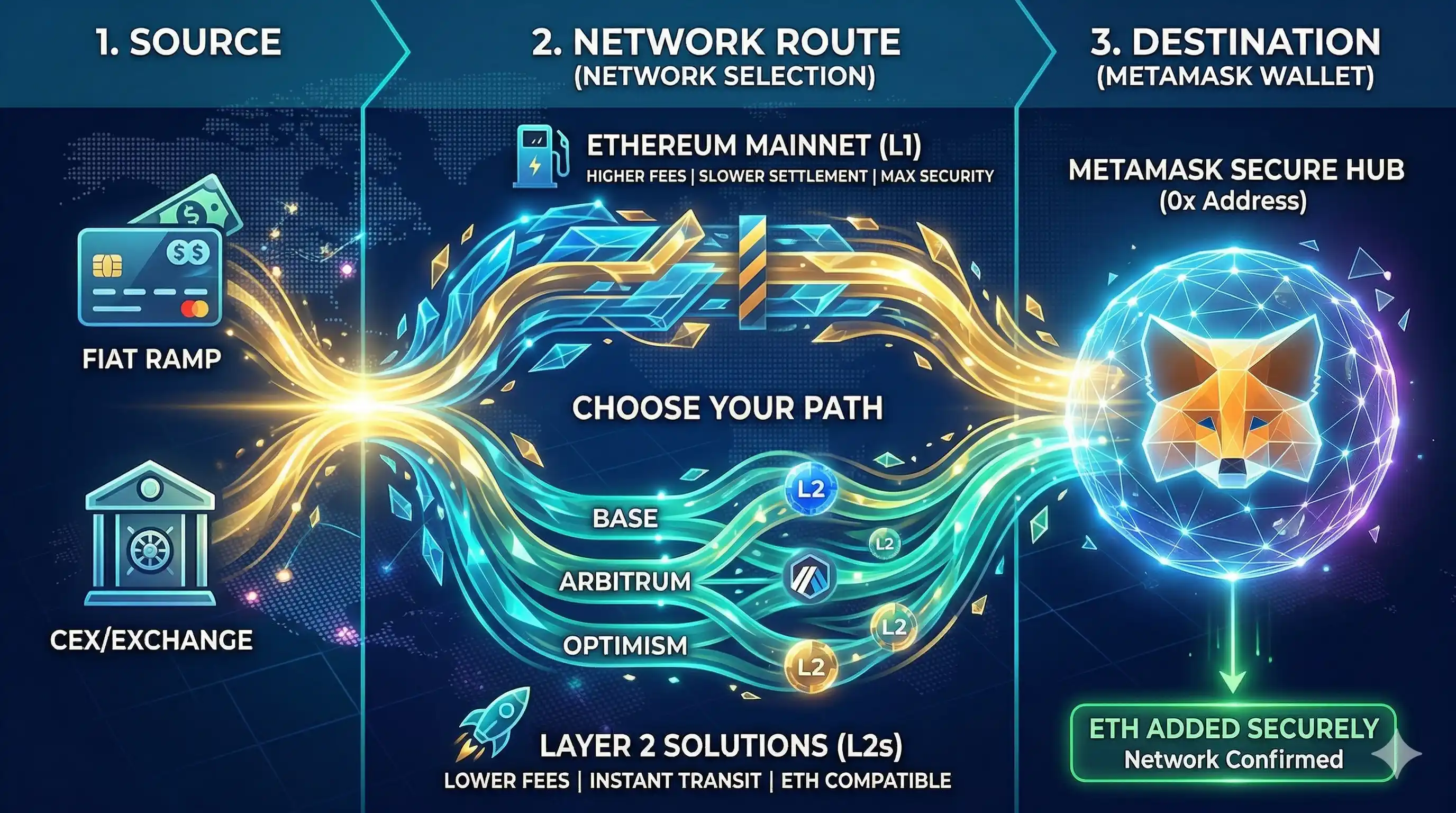 Step-by-step guide to buying Ethereum on MetaMask in 2026, showcasing digital economy and decentralized finance concepts.