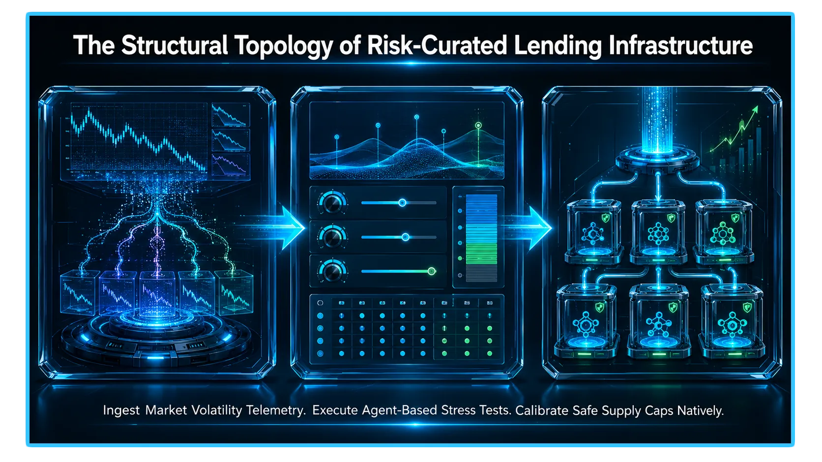 Illustration of DeFi vaults highlighting risk curation in decentralized lending protocols for financial innovation.