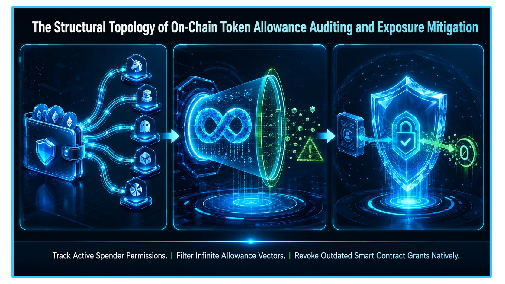 Illustration of a digital wallet interface showing token approvals for DeFi and NFT transactions.