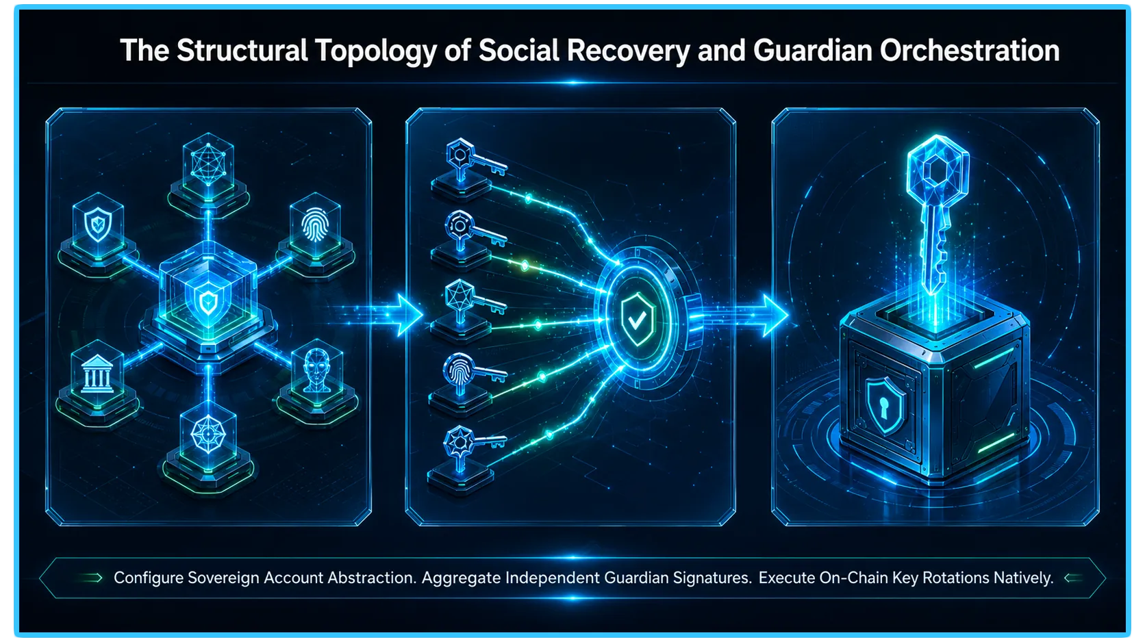 Illustration of setting up guardians for social recovery wallets, emphasizing secure self-custody in decentralized applications.