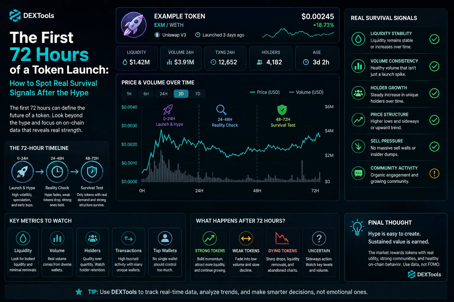 The First 72 Hours of a Token Launch: How to Spot Real Survival Signals After the Hype