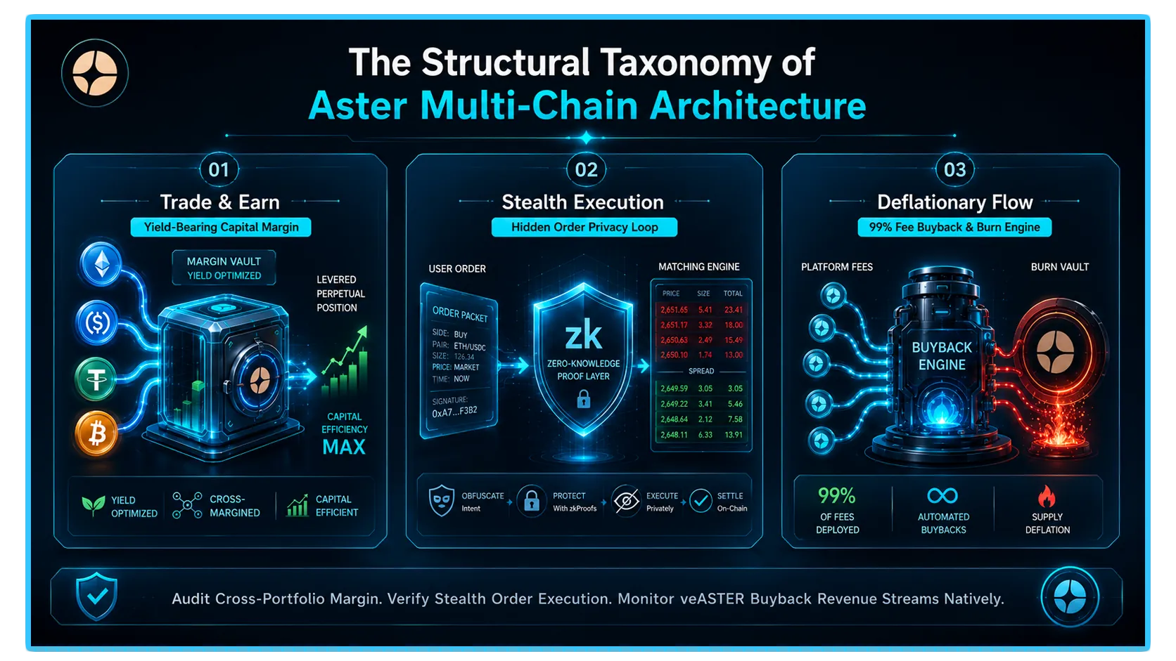 Aster Multi-Chain Perp DEX interface showcasing decentralized derivatives trading features and ASTER token details.