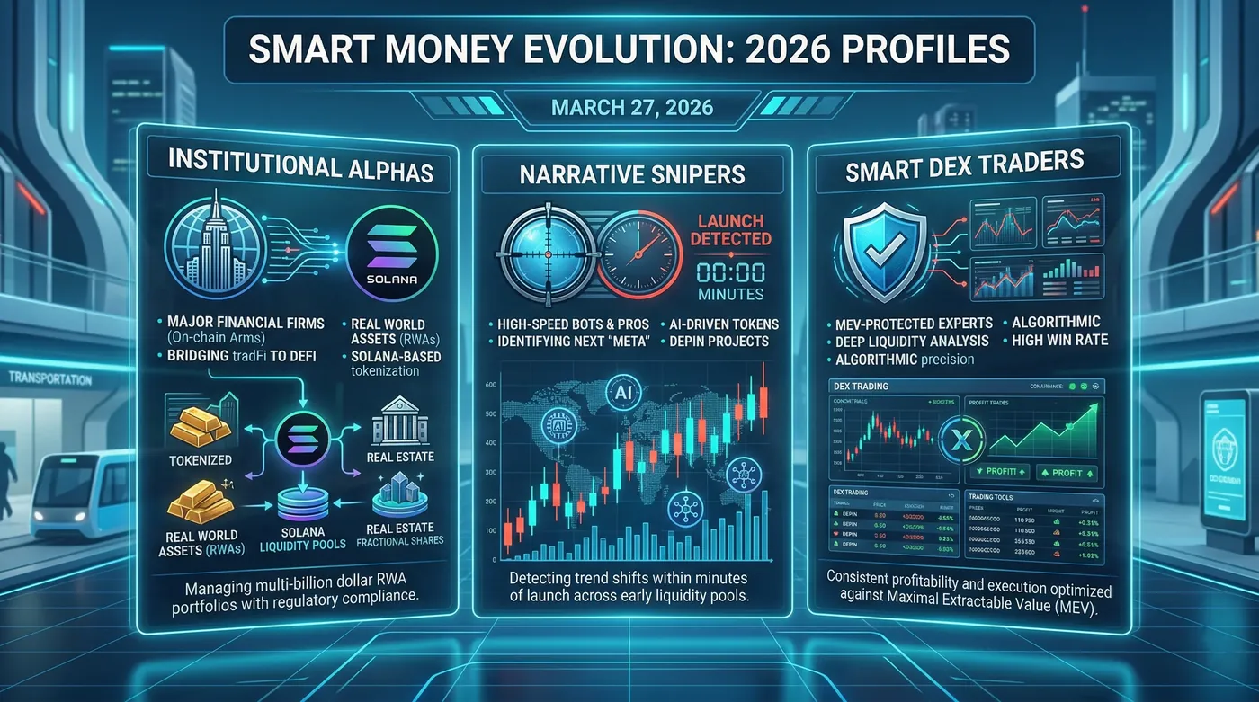 Seguimiento de smart money en la cadena de Solana con rastreador de wallets, mostrando velocidades de transacción rápidas y avances en blockchain.