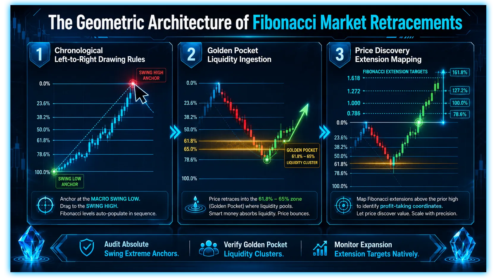 Fibonacci retracement levels illustrated on a crypto price chart, showcasing support and resistance in digital asset trading.
